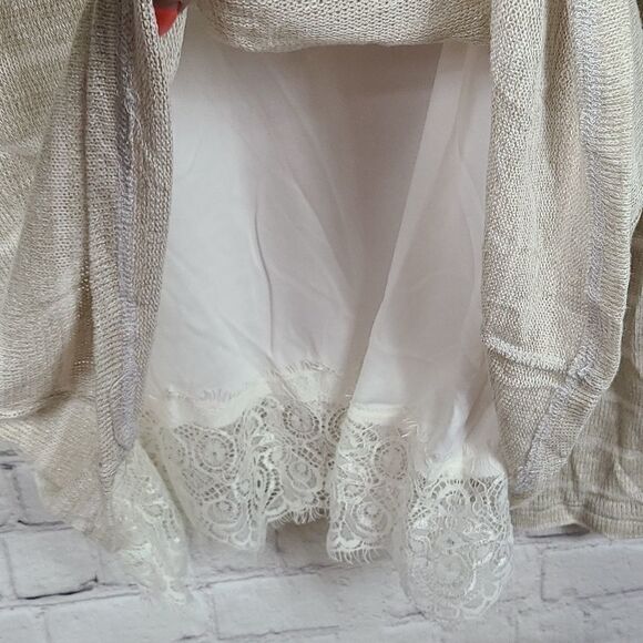 Alya Abby Hacci Lace Combo Stripe Top Beige Lightweight Sweater Tie Super Soft - Picture 7 of 9